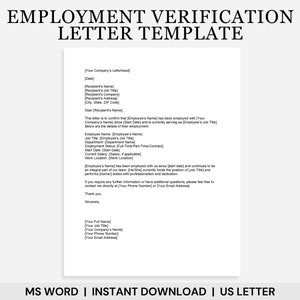 Plantilla de carta de verificación de empleo, carta de empleo, certificado de empleo, certificado de empleo, carta de ingresos, plantilla de recursos humanos