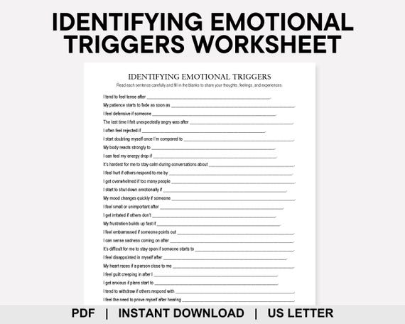 Identifying Emotional Triggers Worksheet, Emotional Processing, Emotional Regulation, Coping Skills, Self Awareness, Self Regulation