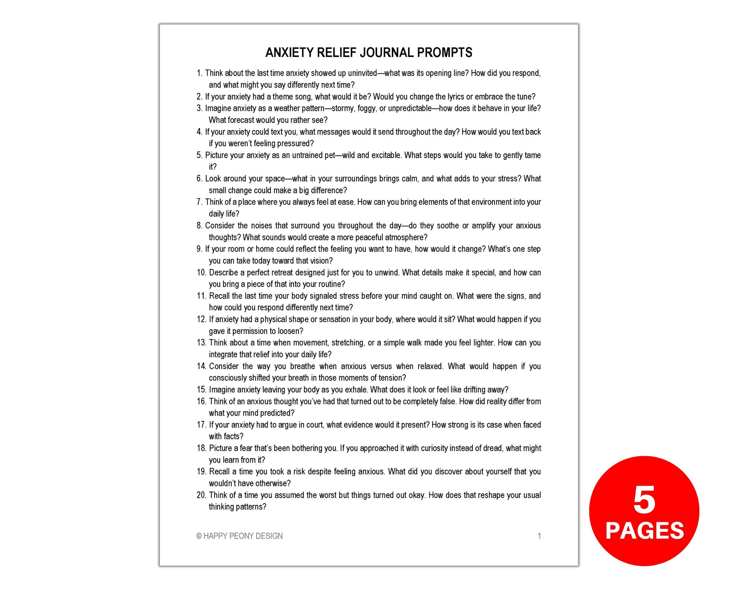 Anxiety Relief Journal Prompts, Journal Prompts for Anxiety, Anxiety ...