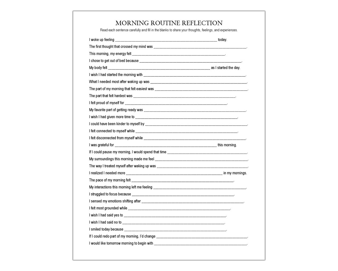 Morning Routine Reflection Worksheet, Morning Habits, Goal Setting ...