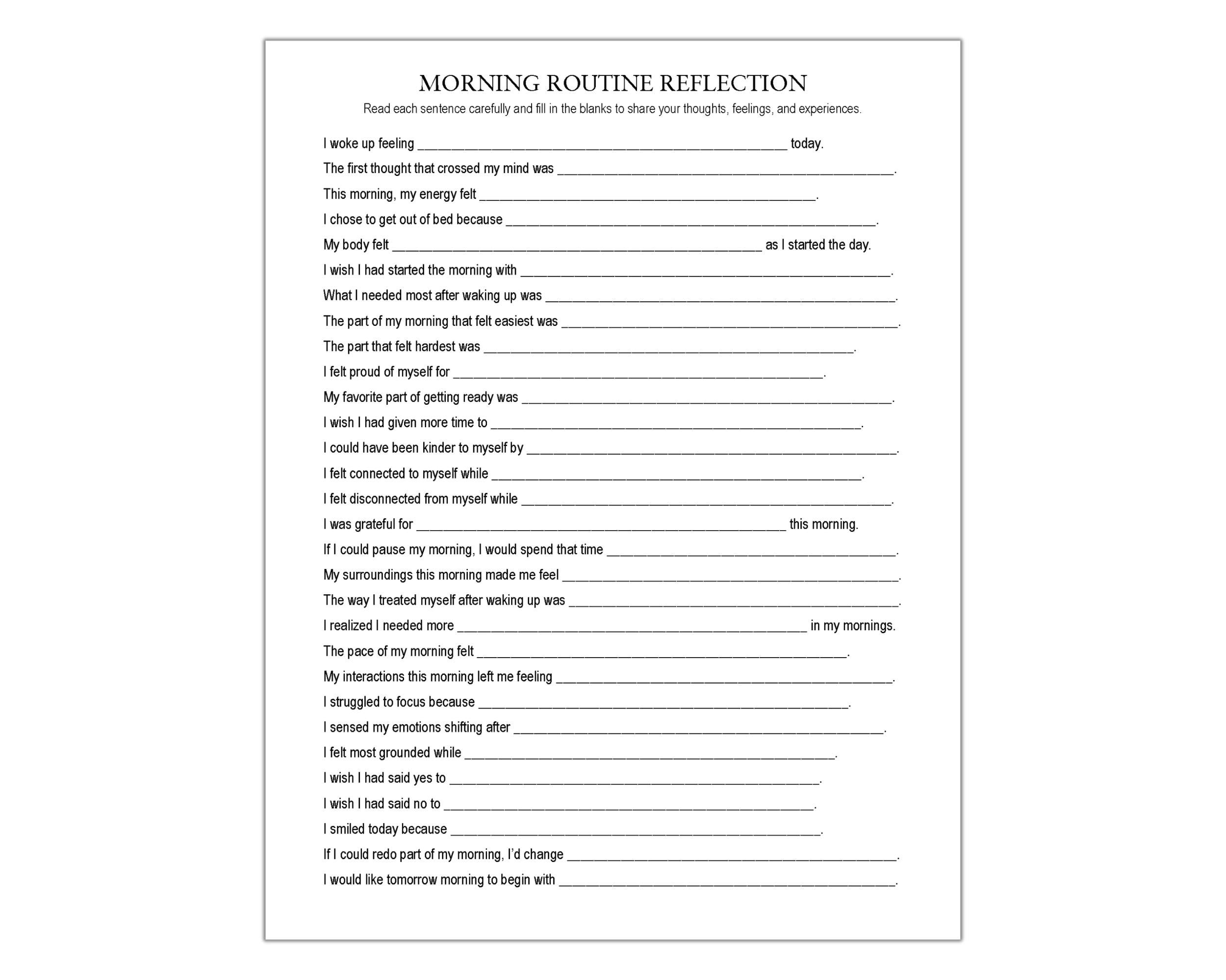 Reflection Routine Morning Routine Reflection Worksheet, Morning Habits, Goal Setting ...