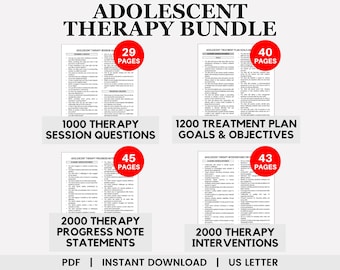Therapiebundel voor adolescenten, therapie voor tieners, therapievragen, therapiedoelen en -doelen, voortgangsnotities, therapie-interventies