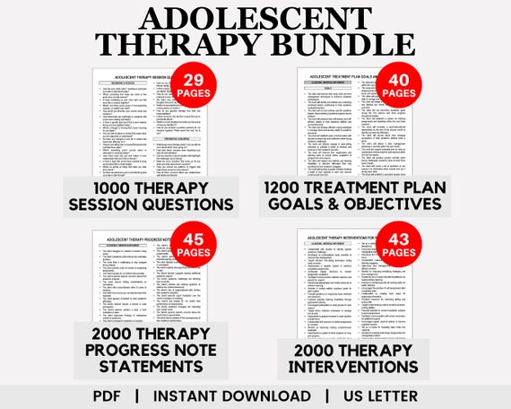 Adolescent Therapy Bundle, Teen Therapy, Therapy Questions, Therapy Goals and Objectives, Progress Notes, Therapy Interventions