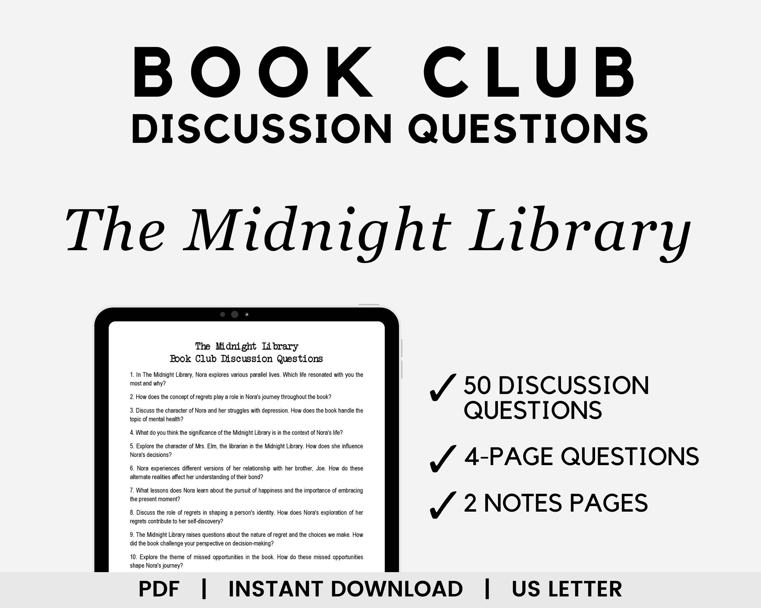 Club　Library　Book　Book　Club　Questions　Discussion　Etsy　The　Midnight