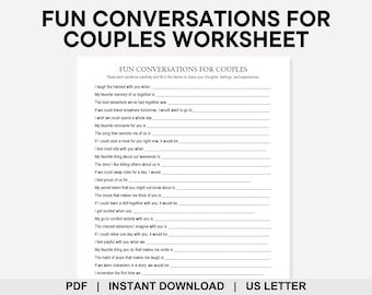 Fun Conversations for Couples Worksheet, Couples Conversation Starters, Icebreaker Questions, Date Night Game, Valentines Day Activity