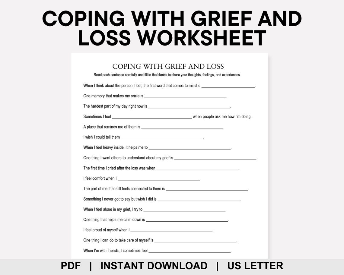 Coping With Grief and Loss Worksheet, Grief Counseling, Grief Worksheet ...
