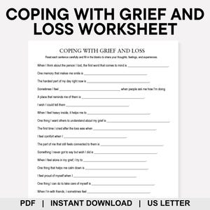 Coping With Grief and Loss Worksheet, Grief Counseling, Grief Worksheet, Bereavement, Healing, Memory Journal, Family Therapy, Group Therapy