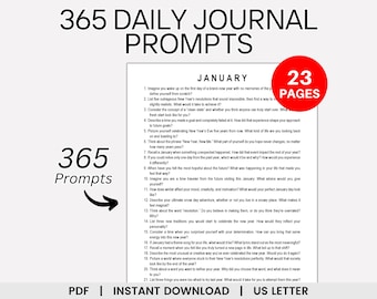365 Journal Prompts, Journaling Prompts, Daily Journal, Monthly Journal, Beginner Journal Prompts, Deep Journal Prompts, Writing Prompts