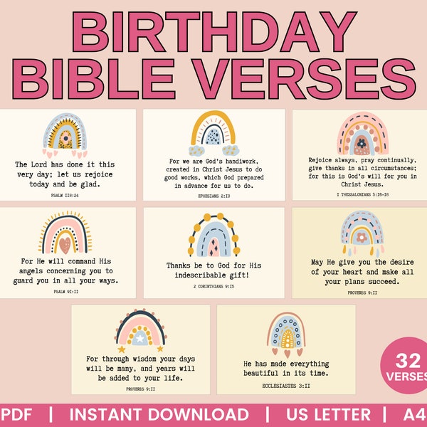 Birthday Bible Verses, Bible Verses For Birthday, Bible Birthday Wishes, Printable Scripture Cards, Birthday Card Set, Bible Verses