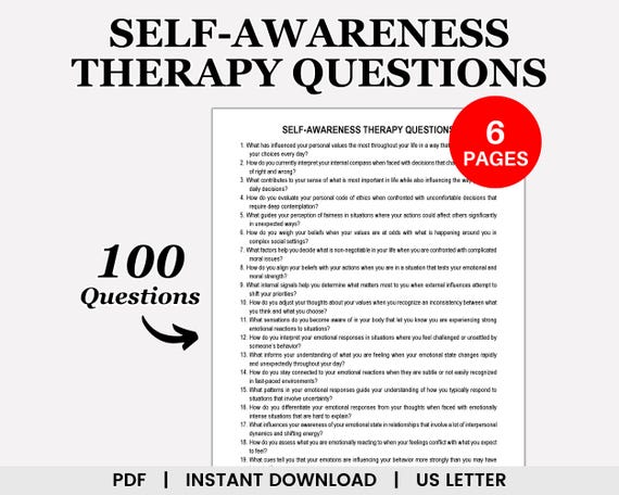 Self Awareness Therapy Questions, Emotional Awareness, Self Discovery, Self Reflection, Personal Growth, Emotional Regulation, Shadow Work