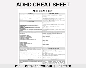 ADHD Cheat Sheet, Attention Deficit Hyperactivity Disorder, Autism, Executive Functioning, Coping Skills, ADHD Resources, Therapy Tools