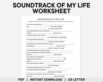 Soundtrack of My Life Worksheet, Playlist of My Life, Music Therapy, Narrative Therapy, Self Reflection, Self Discovery, Personal Growth