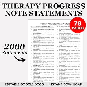 Editable Therapy Progress Note Statements, Progress Notes, Counselor Notes, Psychotherapy Notes, Progress Report, Treatment Planner