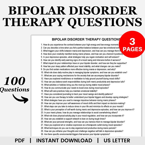 Bipolar Disorder Therapy Questions, Therapy Questions, Counseling Questions, Therapy Questionnaire, Therapy Tools, Therapy Notes