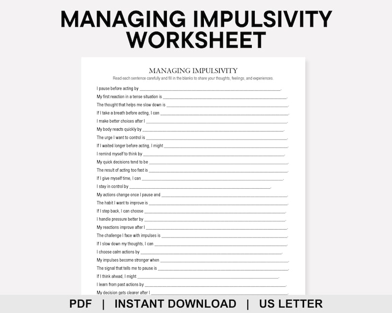 Managing Impulsivity Worksheet, Impulse Control, Executive Function ...