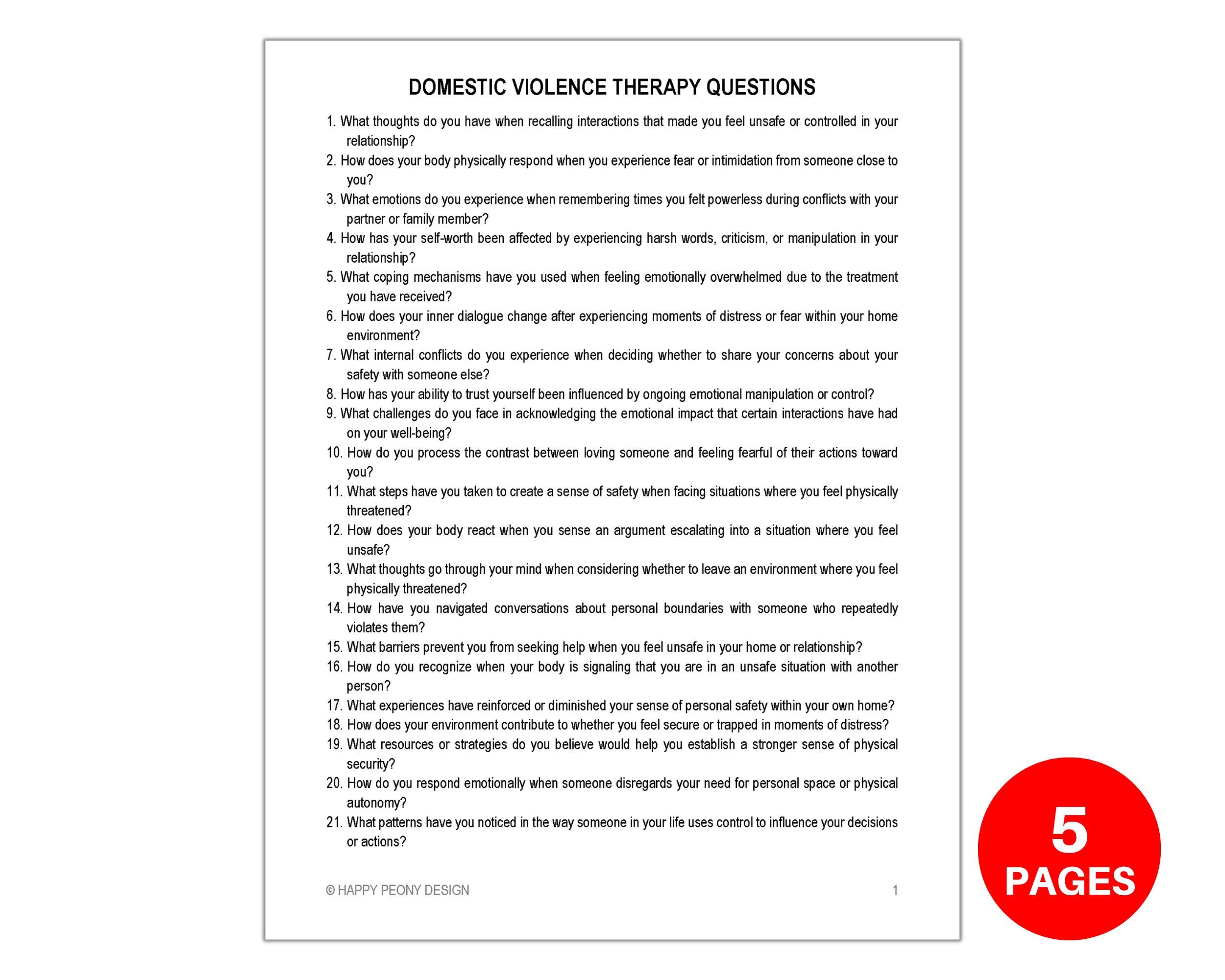 Therapy questions for domestic violence survivors.