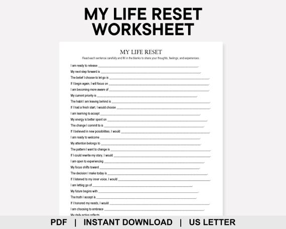 My Life Reset Worksheet, Life Goals, Life Audit, Vision Board, New Year Reflections, Goal Setting, Personal Growth, Self Improvement