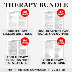 Therapy Bundle, Adult Therapy, Therapy Questions, Therapy Goals and Objectives, Progress Notes, Therapy Interventions, Treatment Planner