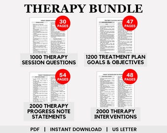 Pacote de terapia, Terapia para adultos, Perguntas terapêuticas, Metas e objetivos da terapia, Anotações de progresso, Intervenções terapêuticas, Plano de tratamento