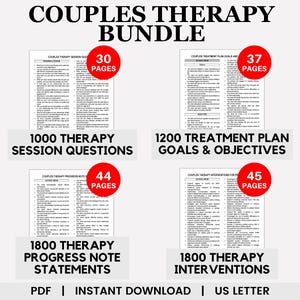 Couples Therapy Bundle, Marriage Counseling, Therapy Questions, Therapy Goals and Objectives, Progress Notes, Therapy Interventions