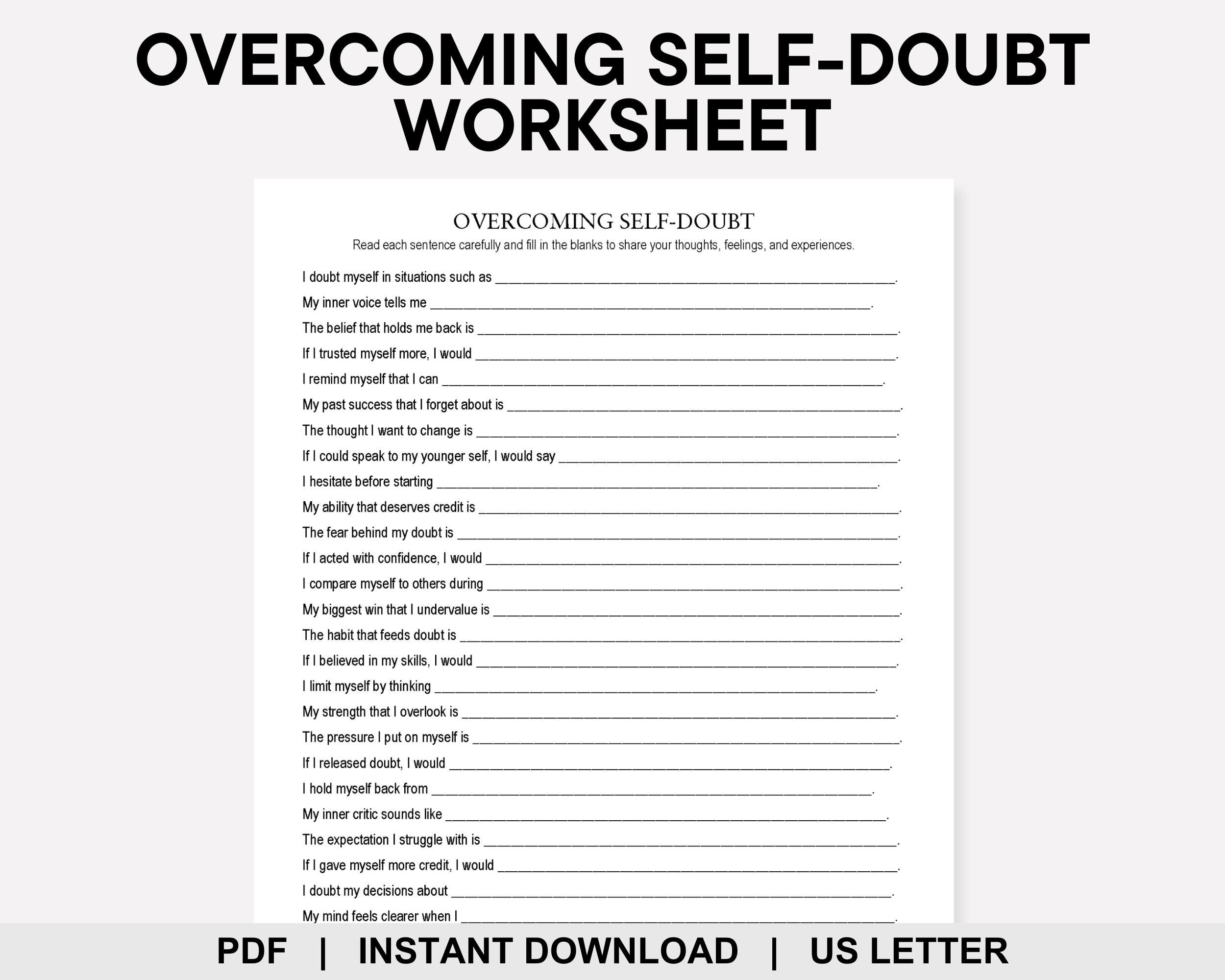 Self Doubt Worksheet.pdf Overcoming Self Doubt Worksheet, Imposter Syndrome, Inner Critic ...