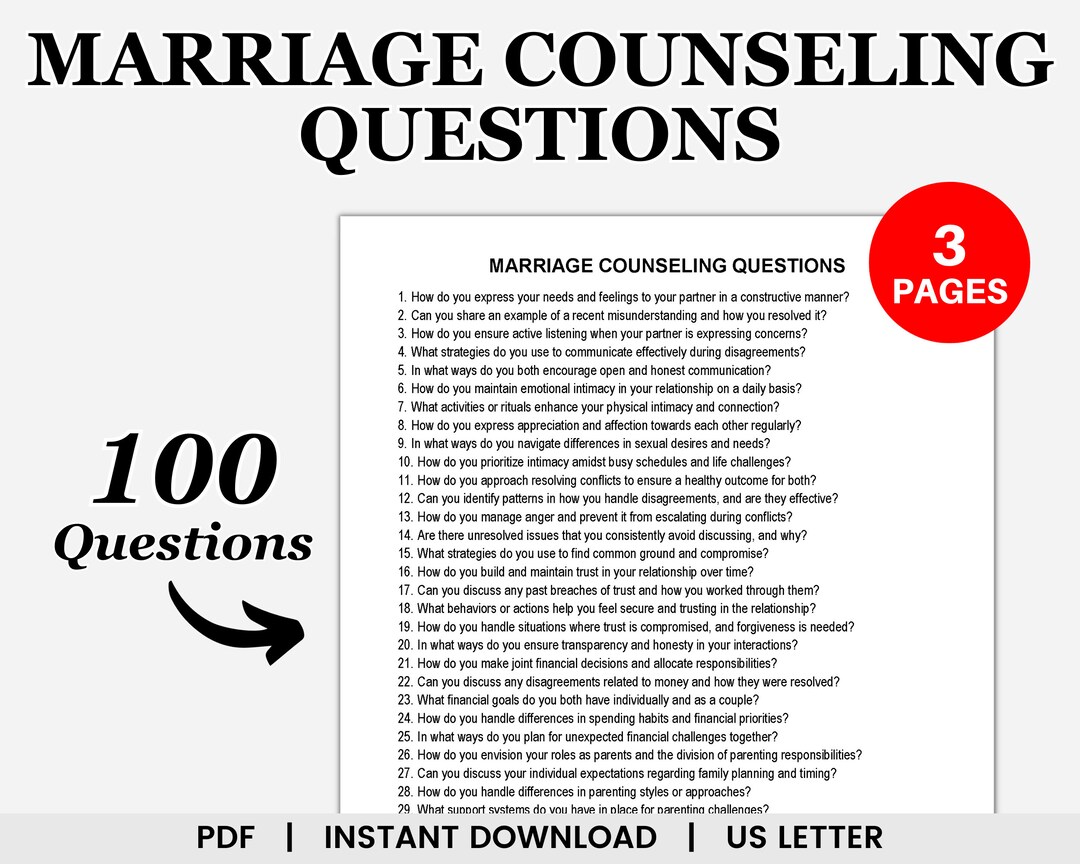 Marriage Counseling Questions, Couple Therapy, Therapy Questions