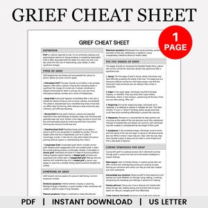 Cheatsheet voor rouw, rouwtherapie, rouwcounseling, rouwtherapie, rouwverwerking, rouwverwerking, rouwfasen, rouwhulpmiddelen