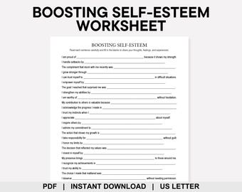 Boosting Self Esteem Worksheet, Confidence Building, Inner Critic, Imposter Syndrome, Personal Growth, Self Worth, Self Acceptance