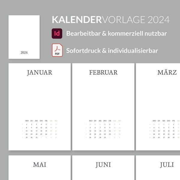 2024 Indesign Calendar Templates Etsy