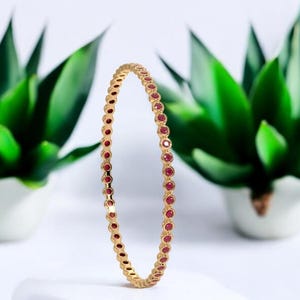 Ruby Eternity Bangle Bracelet, Gold Stacking Bangle, Red Stone Bracelet, Dainty Minimalist Jewelry, July Birthstone Gift for Her