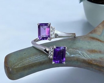 Amethyst Toi et Moi Ring: Sterling Silver Two Stone Engagement Ring