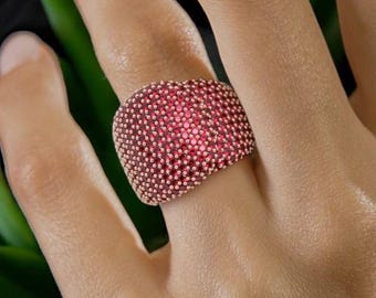 Red Zirconia Statement Ring | Sterling Silver Antique Boho Design