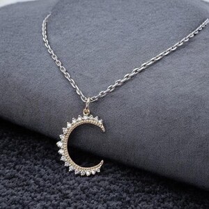 Natural Diamond Crescent Moon Pendant, Gold Half Moon Charm Pendant, Jewelry For Gifts, Dainty Pendant Jewelry, Birthday Gift Pendant