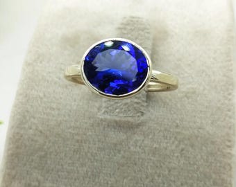 Anillo de tanzanita azul AAA de 3,5 ct: anillo de aniversario Art Déco de oro de 14 k