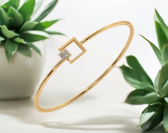 Gold Geometric Bangle • Sterling Silver, CZ Diamond Cuff