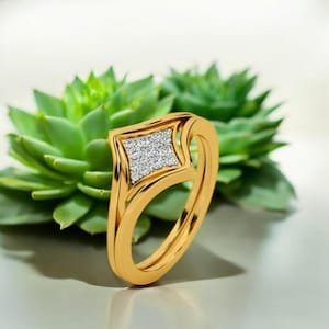 Geometric Gold Ring – Pavé Diamond Accent – Modern Elegance – Bold Artistic Design – Statement Jewelry for Women - Gift For Her