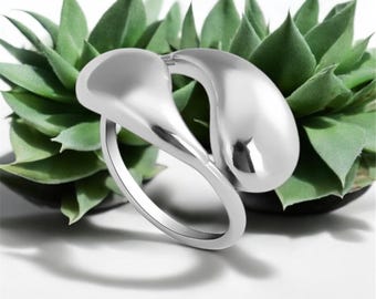 Abstract Silver Ring: Sculptural Modern Art Adjustable Statement Ring