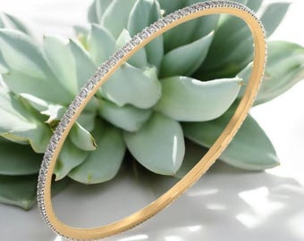 Moissanite Diamond Sterling Silver Bangle • Gold Eternity Bracelet