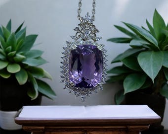 Victorian Amethyst Necklace – February Birthstone Pendant – Antique Style Jewelry
