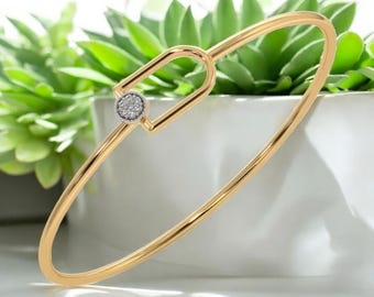 Gold Plated Sterling Silver Bangle • Geometric Cubic Zirconia Cuff