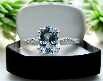 Oval Sky Blue Topaz Engagement Ring | 14K Gold Vintage Style Ring | Blue Topaz Solitaire Ring | December Birthstone | Gift for Her