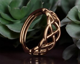 Gold Braided Ring - Adjustable Celtic Knot Band