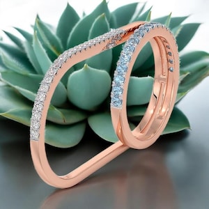 Rose Gold Two Finger Ring – Pavé Crystal Statement Ring – Modern Double Band Ring – Sparkly Cocktail Jewelry – Gift for Her