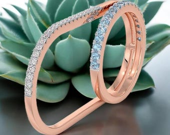 Rose Gold Sterling Silver Two Finger Ring – Pavé Cubic Zirconia