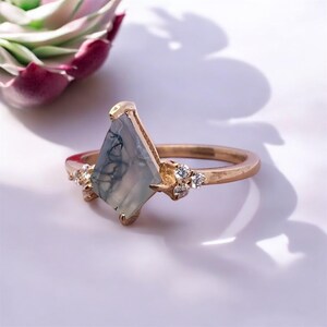 Vintage moss Agate Ring- 14K Gold Moss Agate Ring- Moss Agate Wedding Ring- Moss Agate Ring For her.