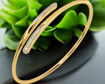 Moissanite Gold Cuff Bracelet: Minimalist Sterling Silver Bangle