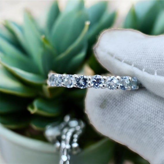 Eternity Ring Sterling Silver March Birthstone Ring Aquamarine