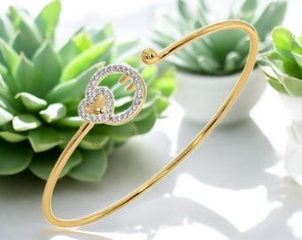 Heart Moissanite Silver Bangle • Gold Open Cuff Bracelet