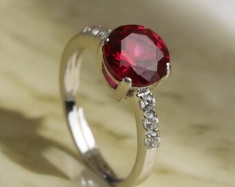 Round Ruby Engagement Ring | Sterling Silver Solitaire Ring | July Birthstone Ring | Dainty Promise Ring | Gift for Her