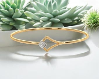 Gold Geometric Bangle Bracelet • Cubic Zirconia Accent, Sterling